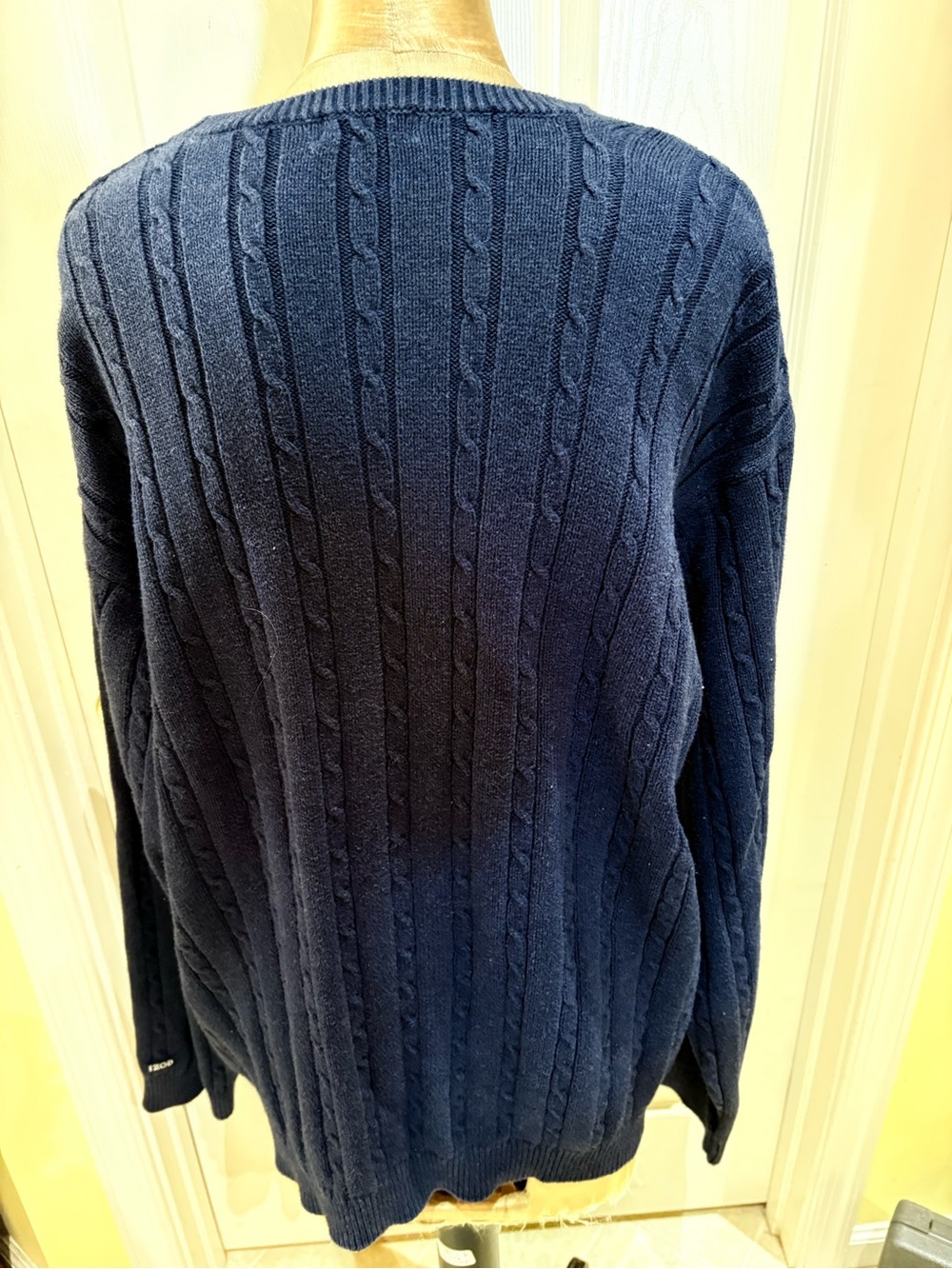 Unisex XL Cotton Navy Cable Knit Sweater - Classic Crewneck - Picture 4 of 8